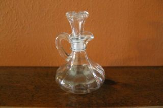 Vintage Clear Glass Cruet Oil Vinegar Bottle With Glass Stopper & Handle Vgc