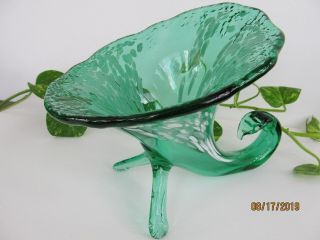 Hand Painted Green Glass Cornucopia Horn Of Plenty,  Unmarked