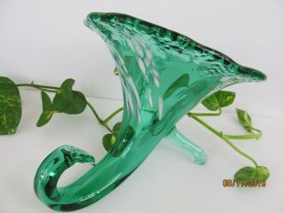 Hand painted Green Glass Cornucopia Horn of Plenty,  Unmarked 4
