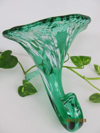 Hand painted Green Glass Cornucopia Horn of Plenty,  Unmarked 5