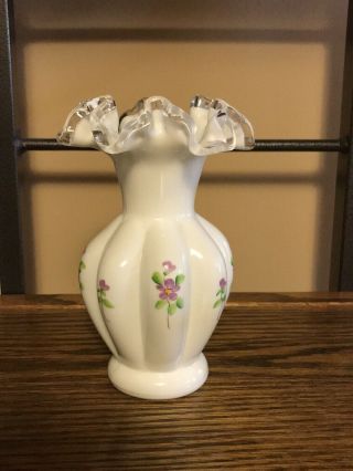 Fenton Milk Glass Vase - Hand Painted & Signed