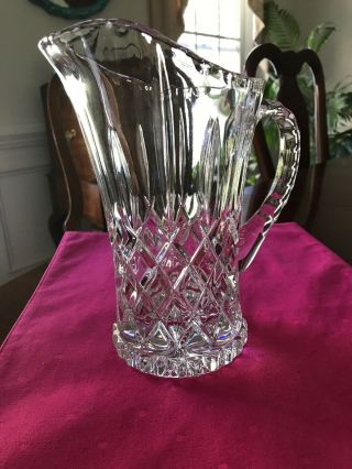 Pretty Vintage Crystal Clear Glass Small Water Jug Pitcher 8”