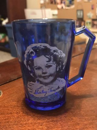Vintage 1930s Hazel - Atlas Shirley Temple Cobalt Blue Glass Cup Mug 3.  5” Vgc E