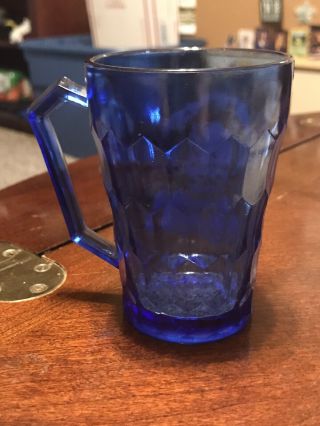 Vintage 1930s Hazel - Atlas Shirley Temple Cobalt Blue Glass Cup Mug 3.  5” vgc e 2
