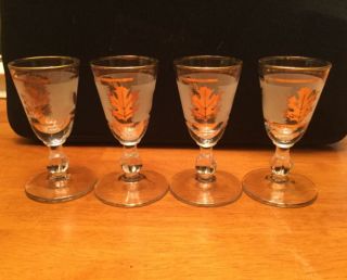 Vintage Libbey Gold Leaf Frosted Small Cordial Glasses Set Of 4