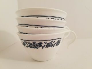 4 Vintage Old Town Blue Corelle Corning Ware Hook Handled Coffee Tea Cups Mugs