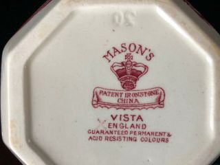 Mason ' s Ironstone Vista Pink Hydra Pitcher 10 oz,  Saucer Staffordshire China 3