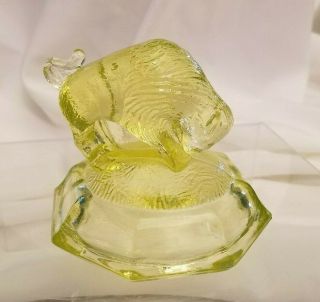Joe St.  Clair Buffalo Paperweight Yellow Vaseline Glass