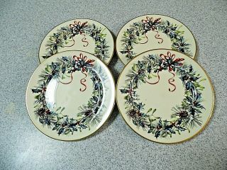 4 Plates Lenox Winter Greetings Bread & Butter Plates 6 - 1/2 " Holly
