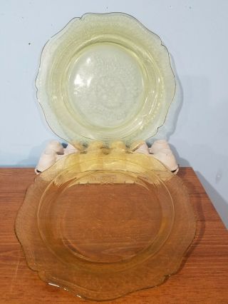 Depression Glass: Amber/yellow: Federal Patrician Spoke 11 " Plates,  Set Of 2