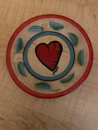 Kosta Boda Red Heart Plate =hand Painted By Ulrica Hydman - Vallien