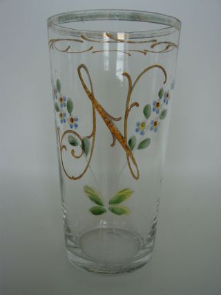 Vintage/antique Hand Painted Glass Tumbler With Initial 