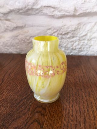 Vintage Murano Style Small Glass Vase In White & Yellow Design