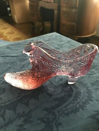 Fenton Glass Pink Cat Head Slipper Shoe Daisy & Button