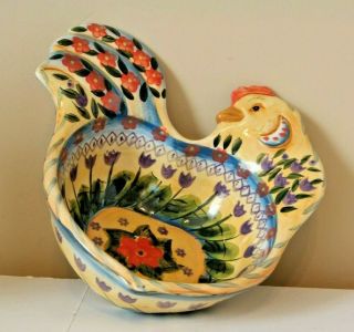 Tabletops Unlimited Fontana Hand Painted 16 Oz Serving Bowl Rooster Shaped
