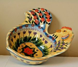 Tabletops Unlimited Fontana Hand Painted 16 oz Serving Bowl Rooster Shaped 2