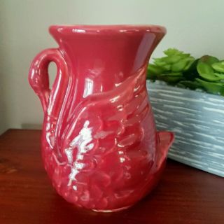Vintage Shawnee Swan Red Burgundy Vase Planter Usa 806 Pottery