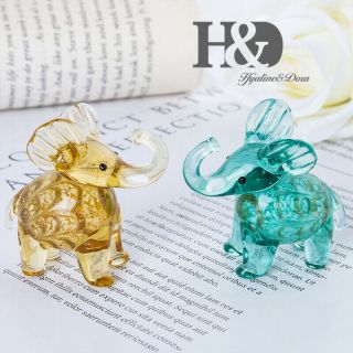 Glass Blown Miniature Elephant Handmade Glass Art Animal Collect Home Sculpture