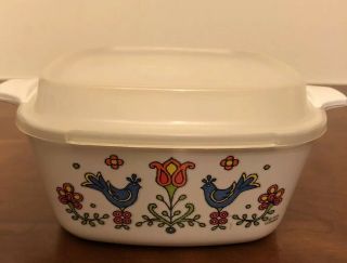 Vintage Corning Ware Country Festival Friendship Bluebirds 2 3/4 C Dish With Lid