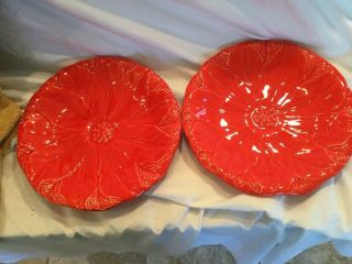 Pier One Red Ceramic Dinner Plate 10 " Blossom Poppy Poinsettia