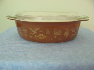 Vintage Pyrex 045 Oval Casserole Dish & Lid Eagle Rooster Americana 2 1/2 Qt