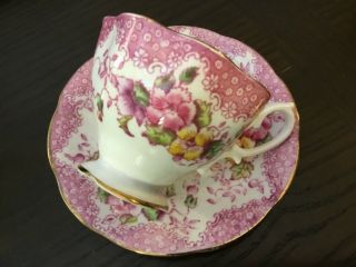 Royal Albert Lovelace Footed Cup And Saucer Set Pink Floral Lace Engla