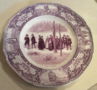Crown Ducal Colonial Times Mulberry Dinner Plate Going To Church