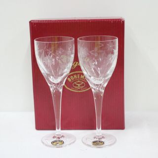 Bohemia Czechoslovakia Handmade Crystal Sherry Glasses Pair 452
