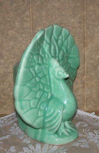 Vintage Shawnee Green Peacock Art Pottery Wall Vase 2