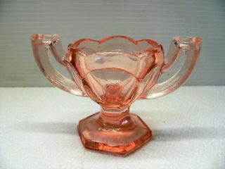 Peach Pink Trophy Salt Dip / Bowl - Davidson / Chippendale Style Pressed Glass