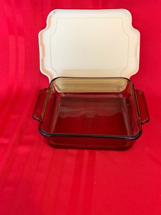 Anchor Hocking Square Baking Dish 8x8x2.  25 Amber Glass 2 qt w/ Lid.  R 3