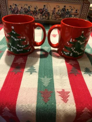 Waechtersbach Christmas Tree Red Coffee Mugs Set Of Two Made In Germany 12 Oz