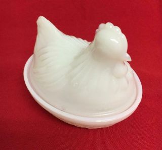 Vtg Opaque Milk Glass Hen On Nest Small Butter Candy Dish Basket Weave Unmarked