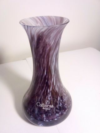 Hand Made Caithness Glass Flower Vase 5 " - Purple/white Swirl - Sticker