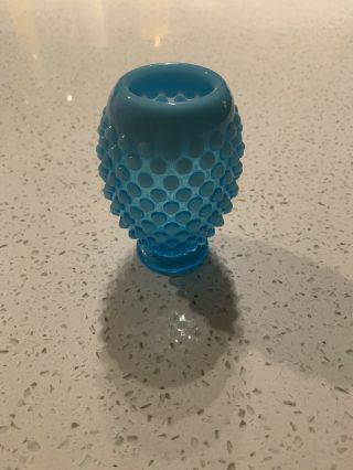Blue Opalscent Hobnail Glass Vase,  Small,  Fenton ?,  Estate Find