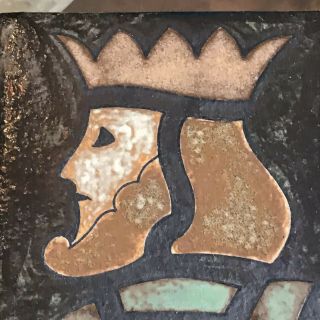 Vintage Hand Painted Ceramic Tile Portrait Of A King 5 6/8 " X 5 6/8 "