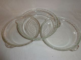 3 Vintage Pyrex 9 1/2″ Clear Glass Fluted Edge Deep Dish Pie Plate 229