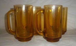 Set Of Vintage Anchor Hocking? Pale Amber Gold 12 Ounce Glass Mugs