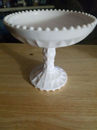 Vintage Pink Shell Milk Glass Compote Bowl Pedestal Candy Dish