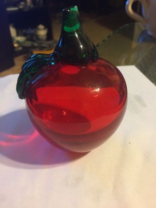 Blown Glass Murano Style Red Apple Fruit Paperweight Figurine Large Size