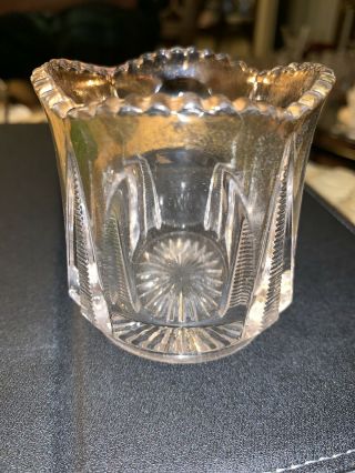 Eapg Tarentum Clear Glass W/ Gold 1901 Loop & Pyramid Antique Toothpick Holder