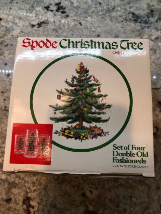 Vintage Spode Christmas Tree Double Old - Fashioned 14 Oz Glasses Set Of 4 Box