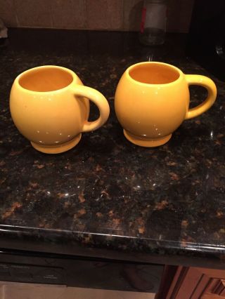 Vintage McCoy Pottery Yellow Smiley Face Coffee Mug Cup SET OF TWO 4