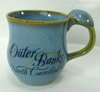 Outer Banks North Carolina Stoneware Mug Blue Brown Scallop Shell Handle Ex Cond