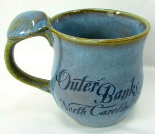 Outer Banks North Carolina Stoneware Mug Blue Brown Scallop Shell Handle Ex Cond 3