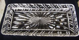 Vtg Crystal Cut Glass Rectangle Serving Tray 12 " X 6 " Etched Dots