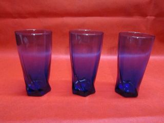 3 Vintage Cobalt Blue Water Juice Drinking Glass