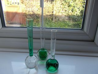 Vintage Art Glass Controlled Bubble Glass Bud Vases X 3