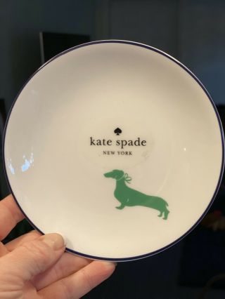 KATE SPADE WICKFORD DACHSHUND TIDBIT PLATES SET OF 2 GREEN WHITE RARE 2