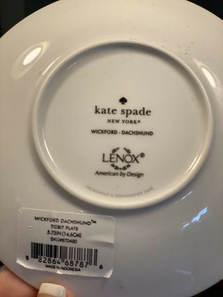 KATE SPADE WICKFORD DACHSHUND TIDBIT PLATES SET OF 2 GREEN WHITE RARE 4